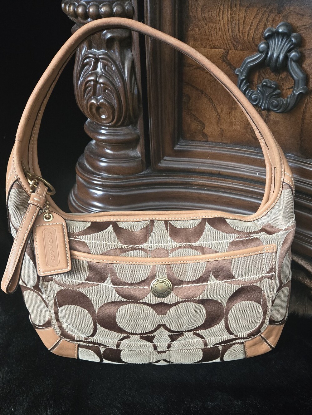 Vintage Coach Ergo 10764 Signature Jacquard Hobo Shoulder Bag Y2K Brown Khaki
